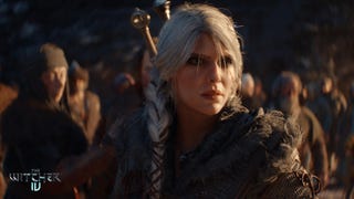 Official image from The Witcher 4 showing a still of Ciri's concerned face in the game's pre-rendered reveal trailer