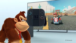 Screenshot of Switch 2 announcement and Mario Kart, with Donkey Kong in the corner