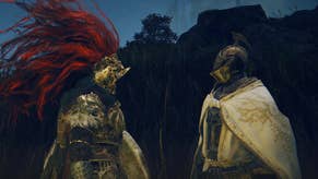 A warrior speaks with Needle Knight Leda at night in Elden Ring Shadow of the Erdtree.