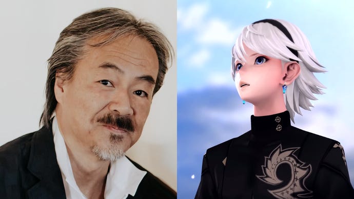 Headshot of Final Fantasy creator Hironobu Sakaguchi and lead character Leo from Fantasian