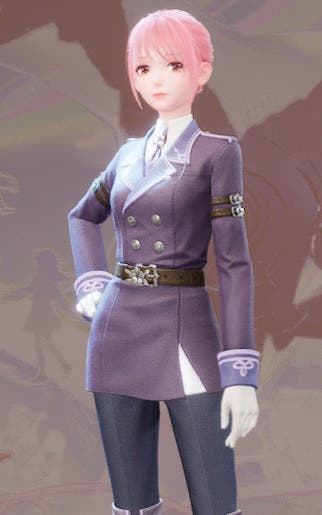 Nikki wearing the A Guard's Resolve outfit in Infinity Nikki.