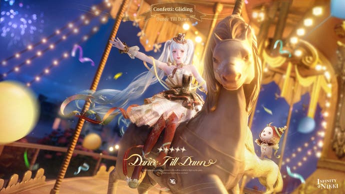 Promotional image for the Dance Till Dawn outfit and Momo cloak in Infinity Nikki.