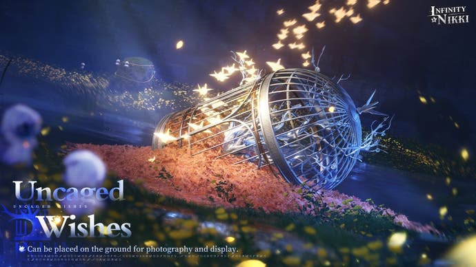 Promotional image for the uncaged Wishes decorative item part of the Wings of Wishes outfit Banner in Infinity Nikki.