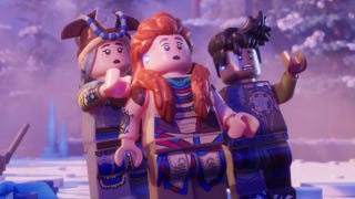 Lego versions of Aloy, Teersa and Varl gasp in a snowy scene in Lego Horizon Adventures.