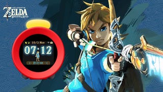 Nintendo Alarmo clock set on Zelda Breath of the Wild background