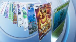 Pokémon TCG Pocket trailer screenshot showing multiple cards swirling together