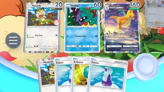 A close-up screenshot of a player's hand in Pokemon TCG Pocket.