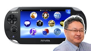 Image of a PS Vita console with Shuhei Yoshida headshot