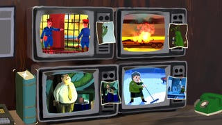 Four TV screens showing scenarios from The Rise of the Golden Idol.