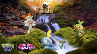 Pokémon Go Gen 8 creatures, around a waterfall.