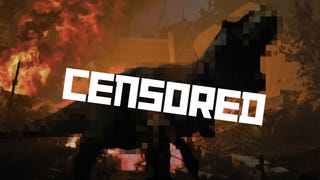 A pixelated dinosaur and female character beneath the word CENSORED