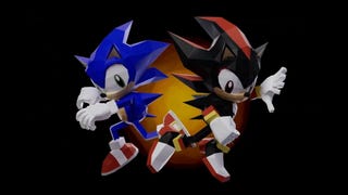 Screenshot from Sonic 3 film credits showing Sonic and Shadow the Hedgehog in Sonic Adventure 2 title pose