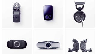 Image of several classic 00s Sony design objects such as the PS Vita and digital projector